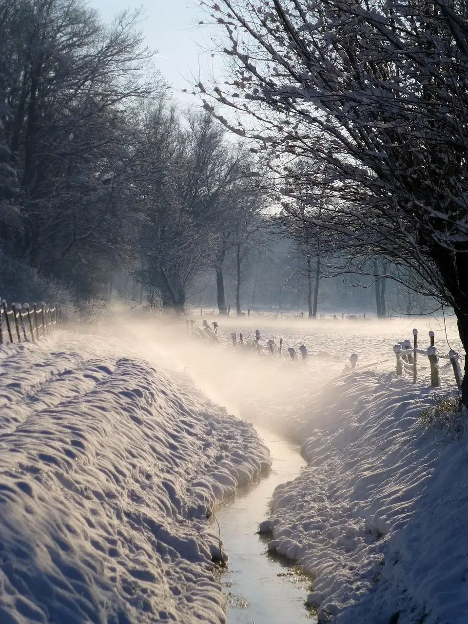 winter landscape, snow, white, snowy, watercourse, winter's day, wintry, winter mood, covered in snow, nature, icy